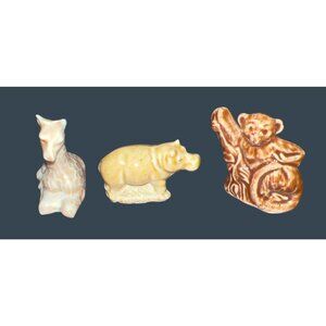 Wade England Animal Miniatures Set Of 3 Giraffe Hippo Bear Ceramic Figurines